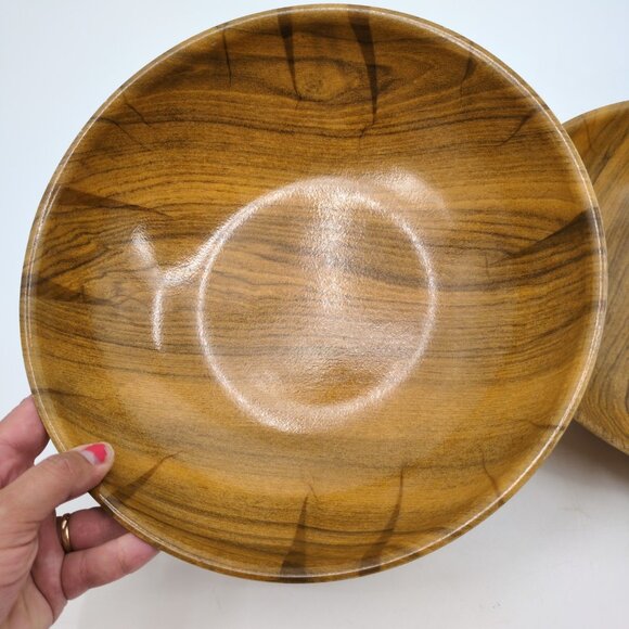 VTG Cambro Faux Woodgrain Salad Bowls Set of 2 - 11" Mid Century Modern Melamine - Picture 3 of 8